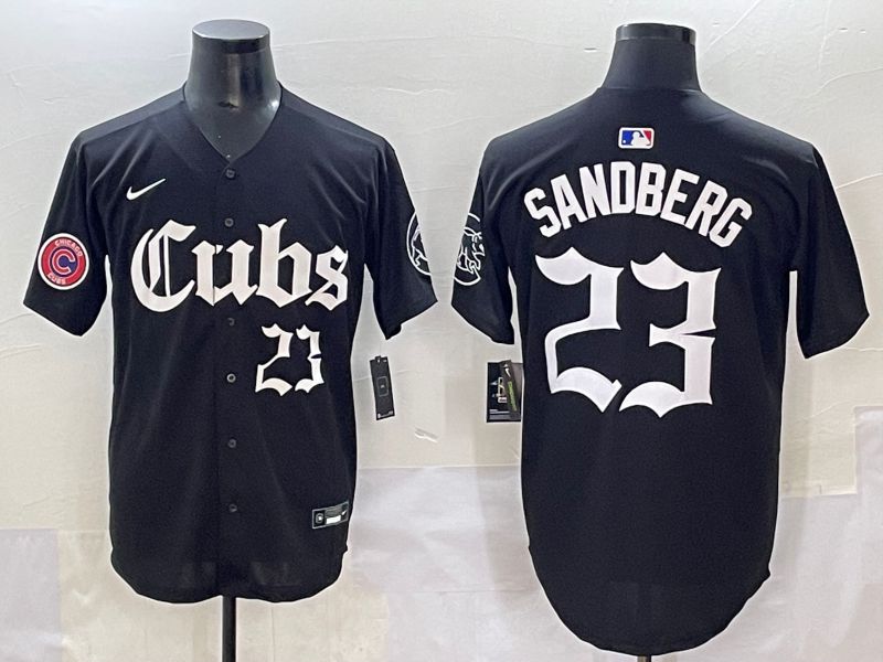 Men 2025 Chicago Cubs #23 Sandberg Black Five generations Joint Name Nike MLB Jersey style 13